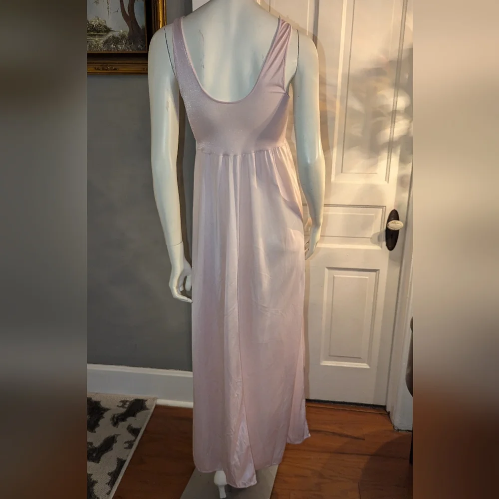 Vintage Olga Light Pink Peignoir Nightgown Small Lace Ribbon Nylon Spandex - Picture 4 of 12